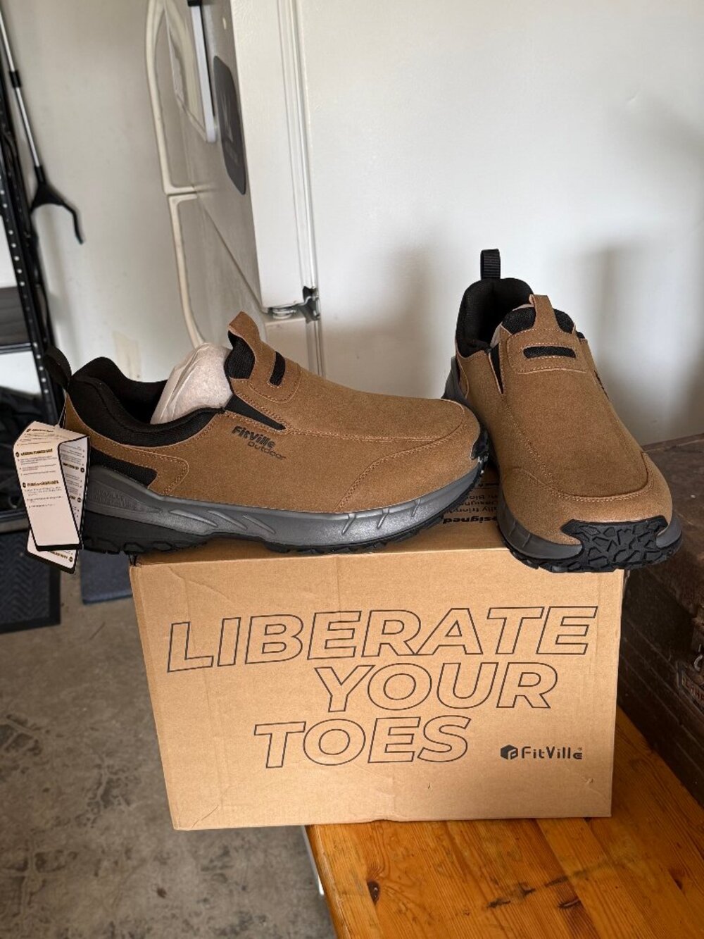 FitVille Men's Khaki Tan, slip on LugMax, 14EEEE, BNIB Originally priced at $78